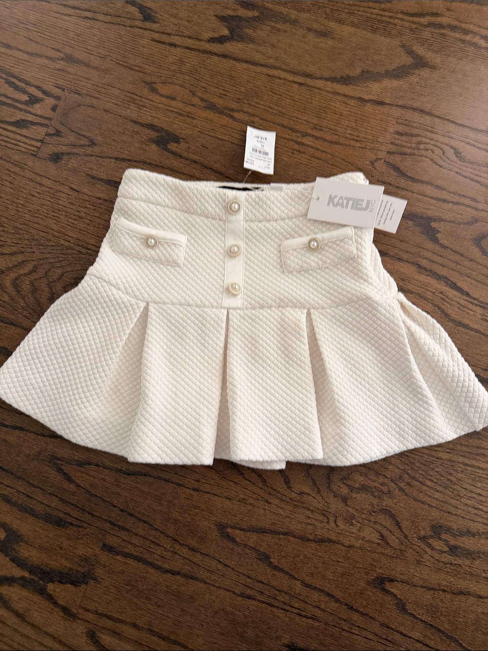 Katie J NYC Cream Quilted Pleated Girls Skirt